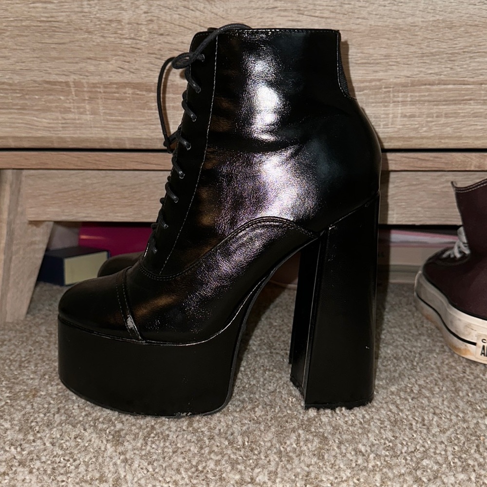 Dolls Kill Platform Heel Zip Up Tie Up